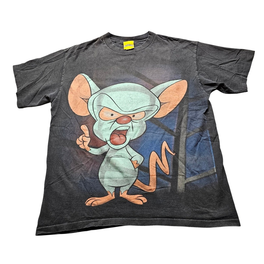 Animaniacs The Brain Graphic T-Shirt XL Black 1994 Warner Bros Vintage USA Made